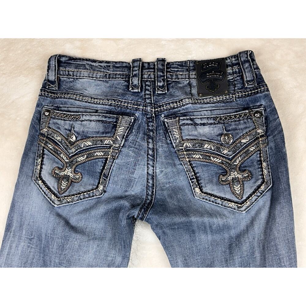 Rock Revival Jeans Mens Sz 32x30 Blue Denim Rigny Relaxed Straight Faded Patches - Picture 7 of 11